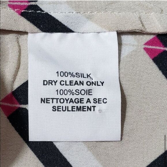 Trina Turk Size Large Silk Logo Herringbone Button Down Top - Picture 4 of 8